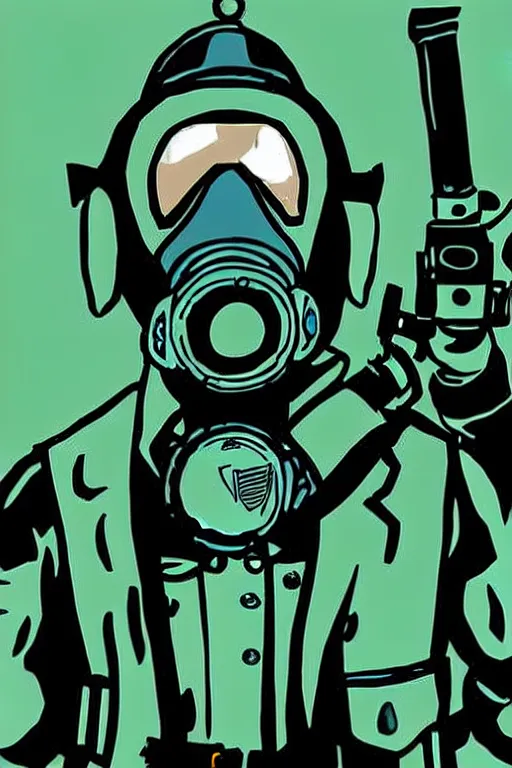 Prompt: cops member departement using gas mask, with blue and green blouse, high member use army hats. digital art, graphic novel, pop art, bioshock art style, accurate, detailed, gta chinatown art style, dynamic, face features, body features, ultra realistic, concept art, smooth, sharp focus, art by richard hamilton and mimmo rottela