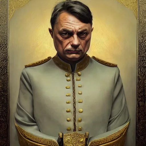 Image similar to id photo of a viktor orban in emperor outfit, art by tomasz alen kopera