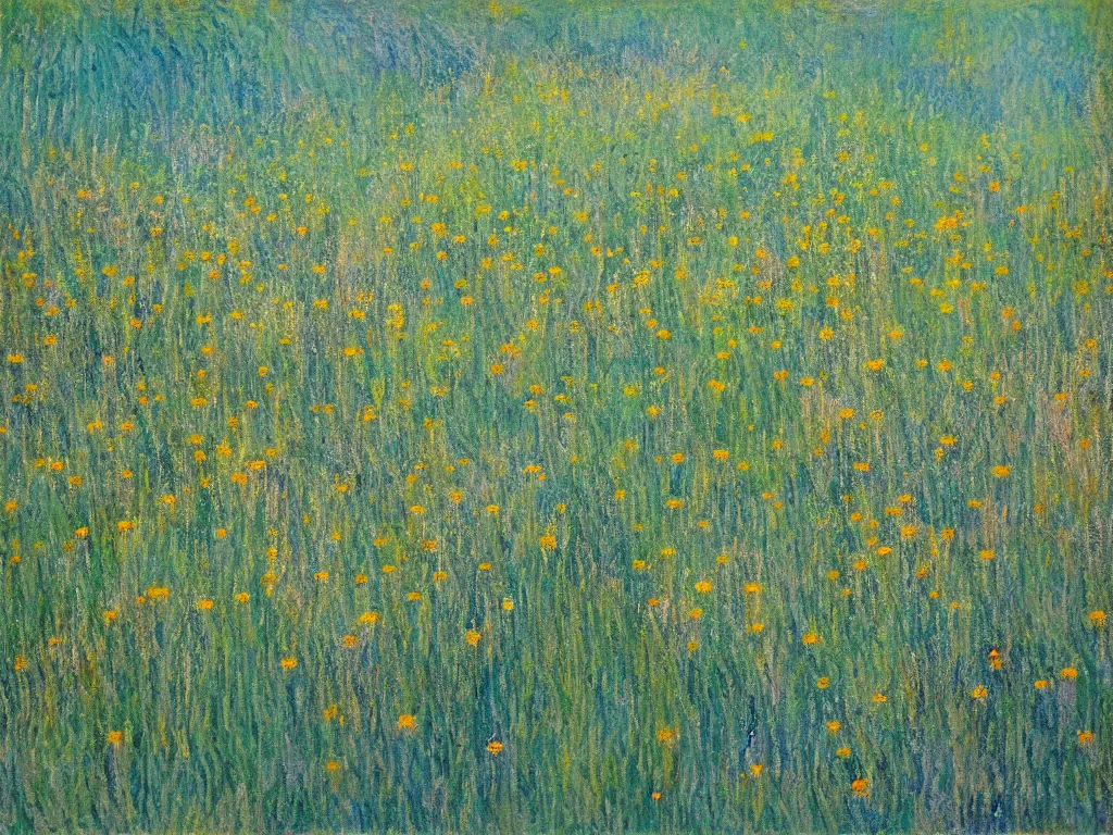 Prompt: a field of dandelions blowing in the wind, in the style of monet