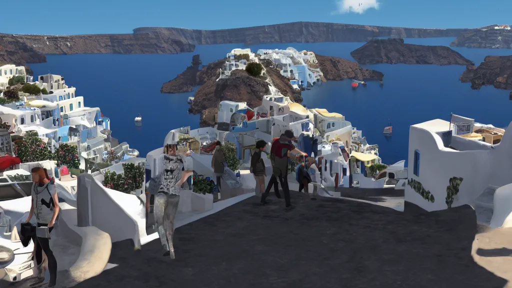 Image similar to Screenshot from Watchdogs in Santorini