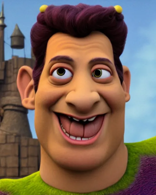 Image similar to jeff goldblum as a character in shrek, medium shot, animated character design