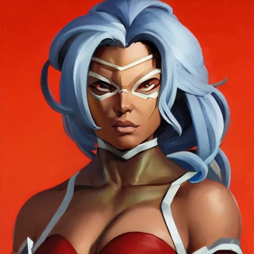 Image similar to greg manchess portrait painting of partially armored ororo munroe alias storm as overwatch character, medium shot, asymmetrical, profile picture, organic painting, sunny day, matte painting, bold shapes, hard edges, street art, trending on artstation, by huang guangjian and gil elvgren and sachin teng