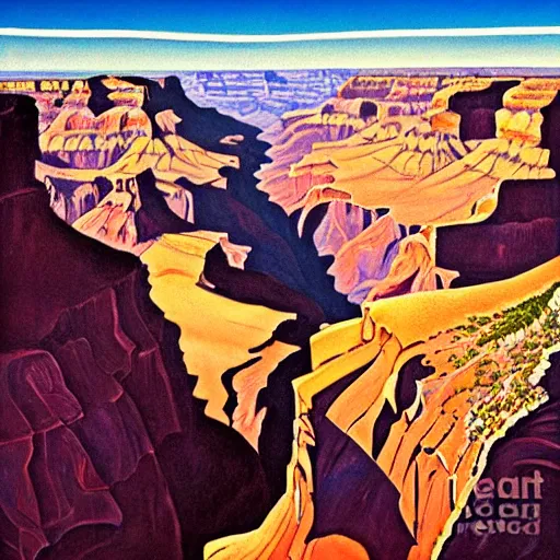 Image similar to grand canyon by Escher and O'Keefe, highly detailed, digital art