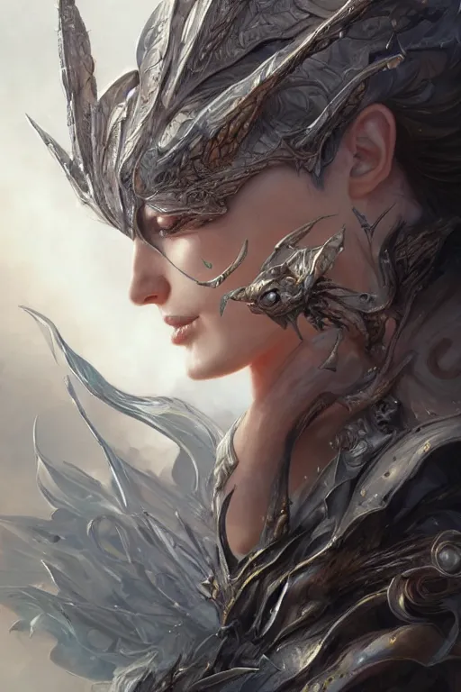 Image similar to metallic metamorphosis, d & d, fantasy, portrait, highly detailed, headshot, digital painting, trending on artstation, concept art, sharp focus, illustration, art by artgerm and greg rutkowski and ayami kojima