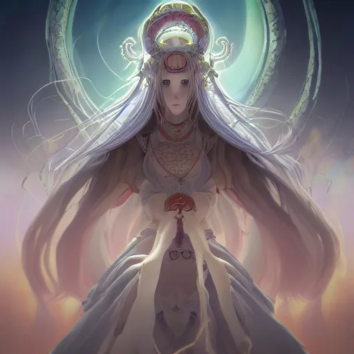 Image similar to portrait of priestess of yog - sothoth, anime fantasy illustration by tomoyuki yamasaki, kyoto studio, madhouse, ufotable, square enix, cinematic lighting, trending on artstation