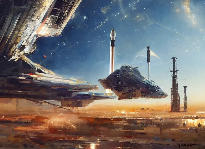 Image similar to SpaceX, concept art oil painting by Jama Jurabaev and John Berkey, extremely detailed, brush hard, artstation