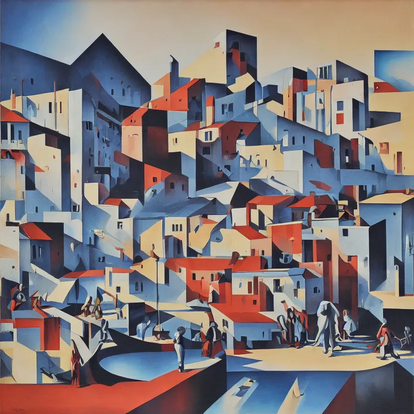 Prompt: two italian majors fighting in a square of a rationalism town, futurism painting, trending on artstation, brush stroke