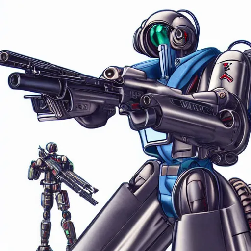 Image similar to ruger redhawk 3 5 7 8 shot revolver mobile combat suit firearm rococo robot, smith & wesson 6 8 6 mecha android, detailed illustration, concept art, smooth, sharp focus, by rem koolhas, bandai macross box art, canon eos r 3