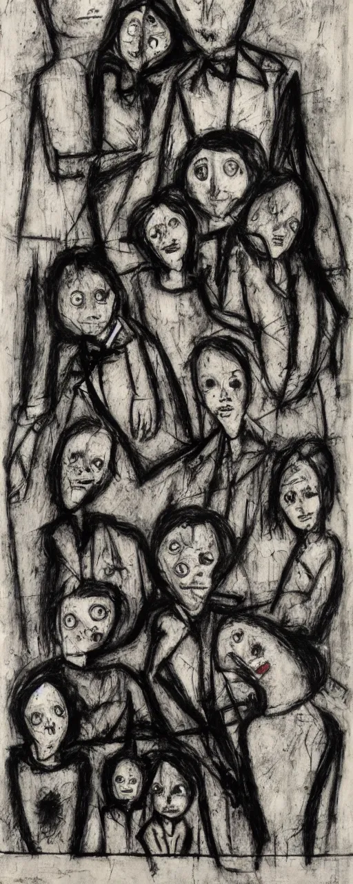 Image similar to diagram of a family, by bernard buffet and stephen gammell and emil nolde, 8 k, trending on artstation