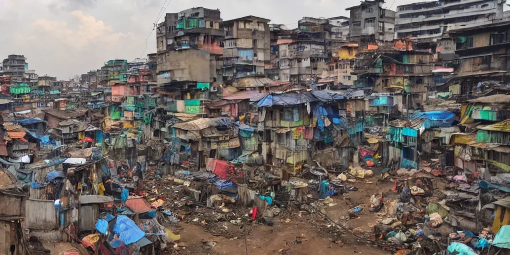 Image similar to UFO in Ajegunle slums of lagos beaming neon ray of light,