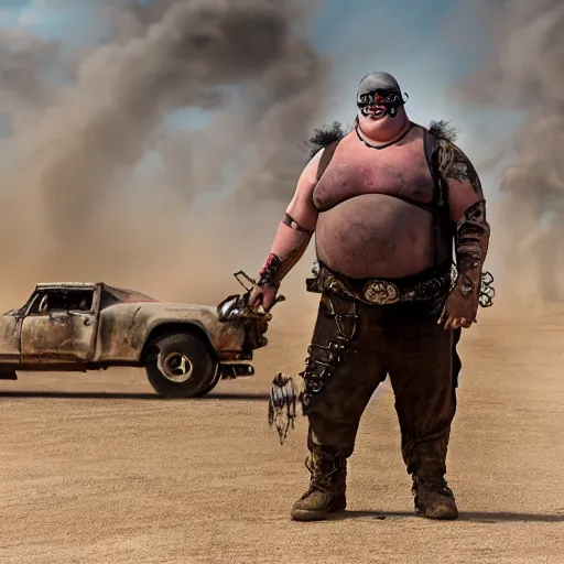 Image similar to peter griffin as immortan joe in mad max fury road, 4k, high detail, high-resolution photograph, professional photography, ultra-detail