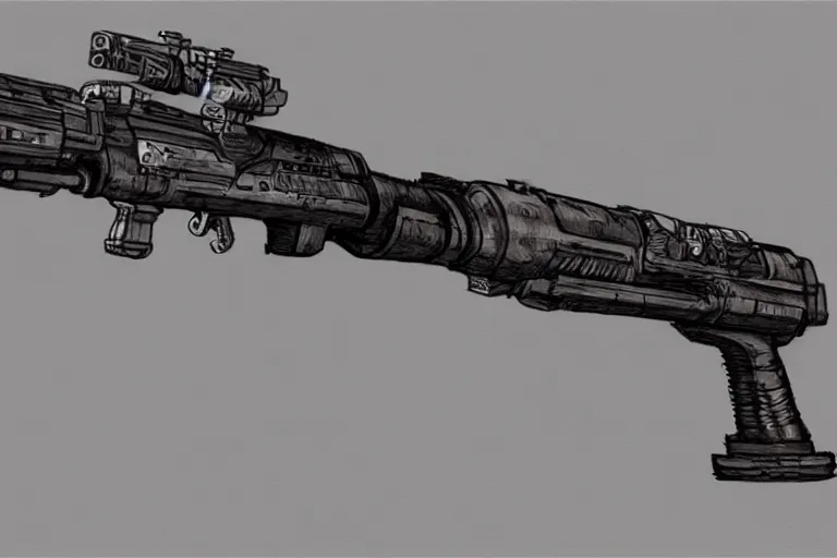 Image similar to Concept art of a space pirate rifle