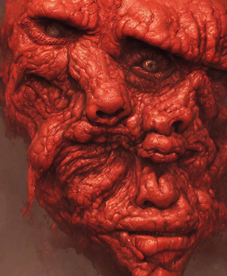 Prompt: bust portrait close up red devil, illustrated by Simon Stålenhag and Gaston Bussiere, intricate, ultra detailed, photorealistic, trending on artstation