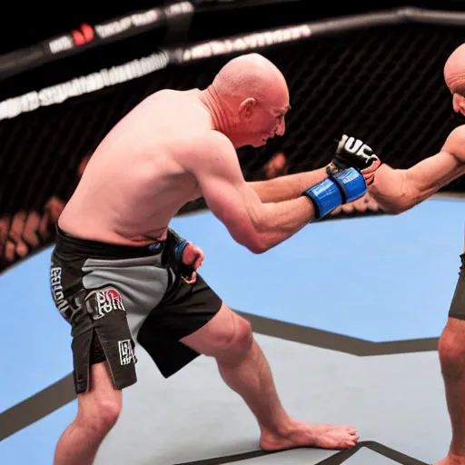 Image similar to jeff bezos fighting a hobo at ufc 2 6 9, photorealistic picture, dslr, 8 k, high fidelity, action shot