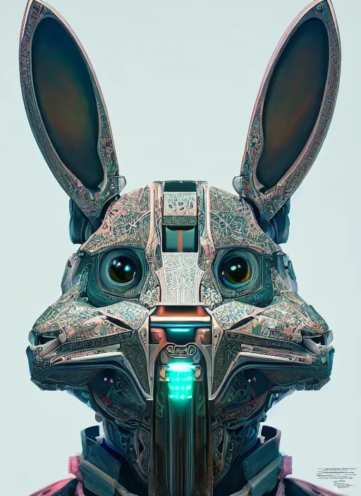 Image similar to symmetry!! portrait of a hybrid robot bunny, floral! horizon zero dawn machine, intricate, elegant, highly detailed, ray tracing, digital painting, artstation, concept art, smooth, sharp focus, illustration, art by artgerm and greg rutkowski and alphonse mucha, 8 k