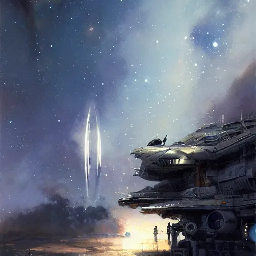 Prompt: space travel, by jeremy mann, peter elson.