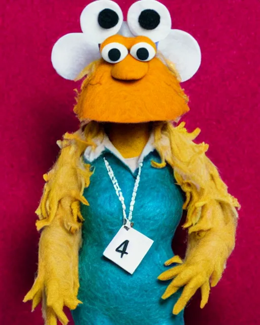 Image similar to erin hannon as a muppet. highly detailed felt. hyper real photo. 4 k.