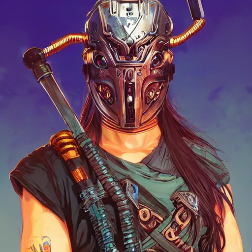 Image similar to cyberpunk viking helmet mask warrior goddess robot ninja fantasy, art gta 5 cover, official fanart behance hd artstation by jesper ejsing, by rhads, makoto shinkai and lois van baarle, ilya kuvshinov, ossdraws