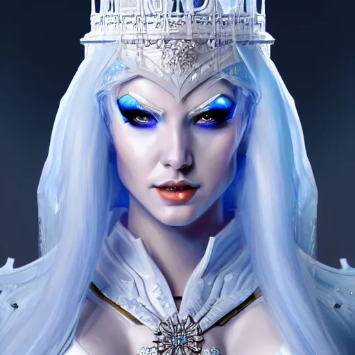 Prompt: beautiful ice queen in ornate robes, highly detailed, 8 k, hdr, award - winning, trending on artstation, clayton crain