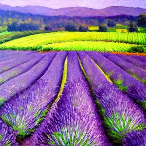 Image similar to highly detailed oil painting of field of lavender in france