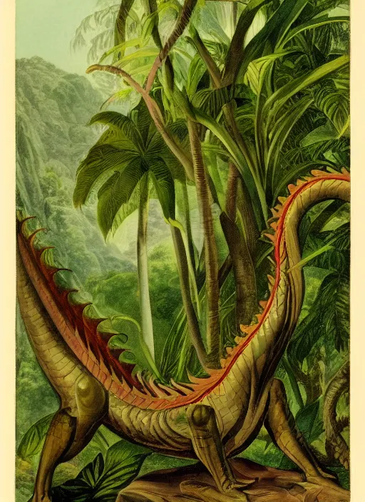 Image similar to vintage dragon in a tropical forest, john james audubon