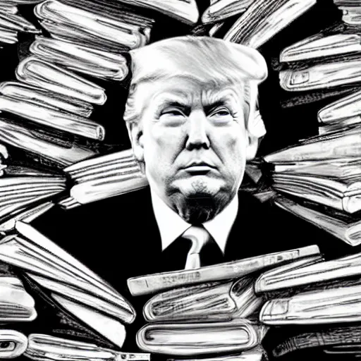 Prompt: donald trump buried under a huge pile of classified documents and files, hd, 4 k