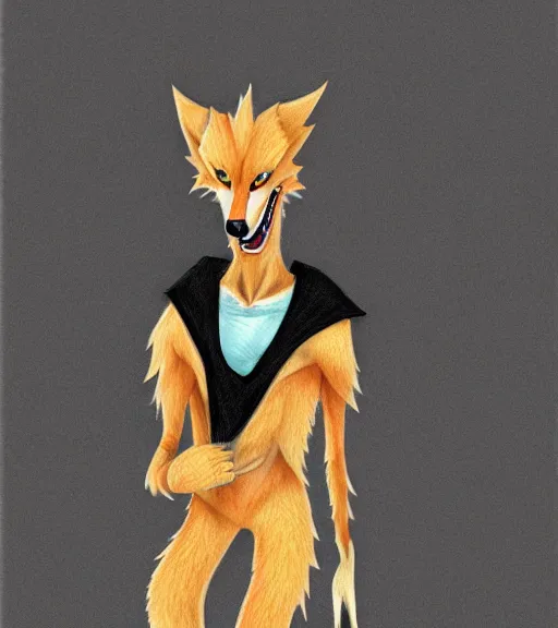 Prompt: expressive stylized master furry artist digital colored pencil painting full body portrait character study of the anthro male anthropomorphic sergal fursona animal person wearing clothes by master furry artist blotch