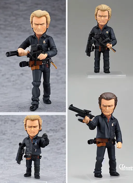 Image similar to clint eastwood, a nendoroid of clint eastwood is dirty harry figurine, realistic face, detailed product photo