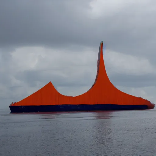 Image similar to giant carrot shaped ship with windows crossing the Panama channel