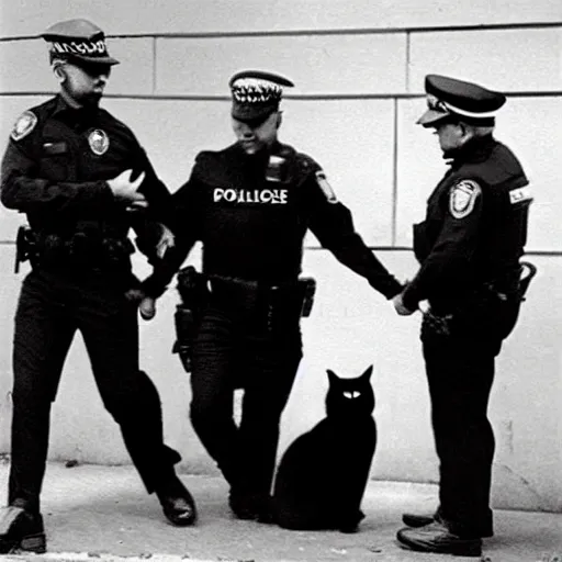 Image similar to A black cat being arrested by the police