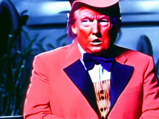 Image similar to donald trump as an oompa loompa, still from film willy wonka and the chocolate factory 1 9 7 1