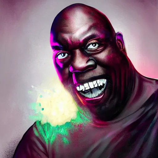 Image similar to angry zombie portrait of michael clarke duncan, an urban background szene, grimdark horror, stylized digital illustration, radiating a glowing aura, global illumination, ray tracing, hdr, fanart arstation by ian pesty and katarzyna bek - chmiel