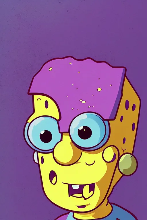 Image similar to portrait concept art painting of alternate reality spongebob, artgerm, moebius, inio asano, toon shading, cel shading, smooth, calm, tranquil, vaporwave colors,