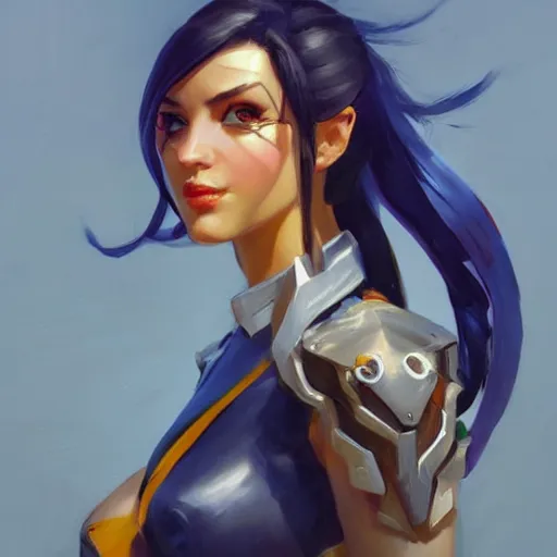 Prompt: greg manchess portrait painting of elaina as overwatch character, medium shot, asymmetrical, profile picture, organic painting, sunny day, matte painting, bold shapes, hard edges, street art, trending on artstation, by huang guangjian and gil elvgren and sachin teng