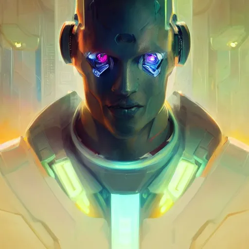 Image similar to portrait of a handsome cybernetic male, cyberpunk concept art by pete mohrbacher and artgerm and wlop and greg rutkowski and deathburger, digital art, highly detailed, intricate, sci-fi, sharp focus, Trending on Artstation HQ, deviantart, unreal engine 5, 4K UHD image