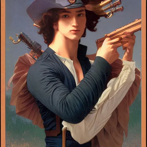 Image similar to a vintage portrait painting of a fantasy male gunslinger, art by tristan eaton and artgerm and william - adolphe bouguereau