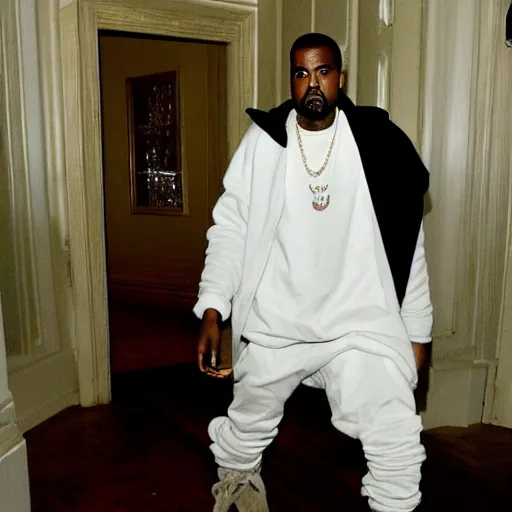 Prompt: kanye west as a ghost in a haunted mansion, creepy