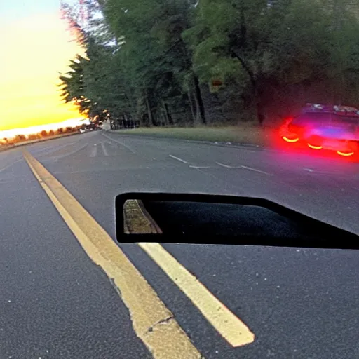 Prompt: dash cam footage of a demon in the middle of the road