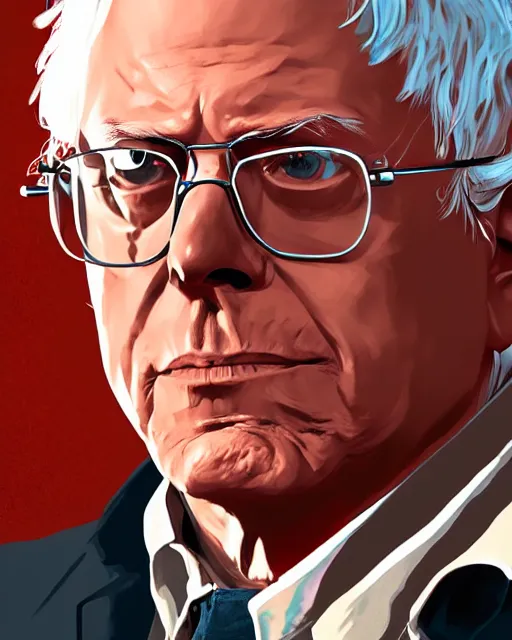 Prompt: portrait of bernie sanders, rockstar games cover art, highly detailed, artstation, trending, concept art, by stephen bliss, anthony mcbain, roxie vizcarra