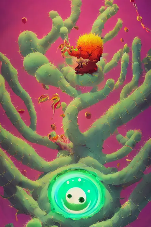 Image similar to roots cactus sushi cristal smurf ghost creature animal sushi cristal very big eye roots cactus elemental flush of force nature micro world fluo fishscale, behance hd by jesper ejsing, by rhads, makoto shinkai and lois van baarle, ilya kuvshinov, rossdraws radiating a glowing aura global illumination ray tracing hdr