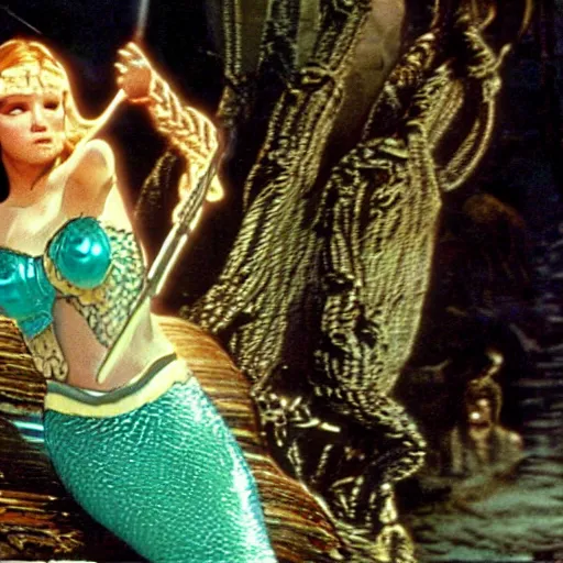 Image similar to a film still of mermaid in star wars 1 9 7 7, realistic, photorealistic, detailed,