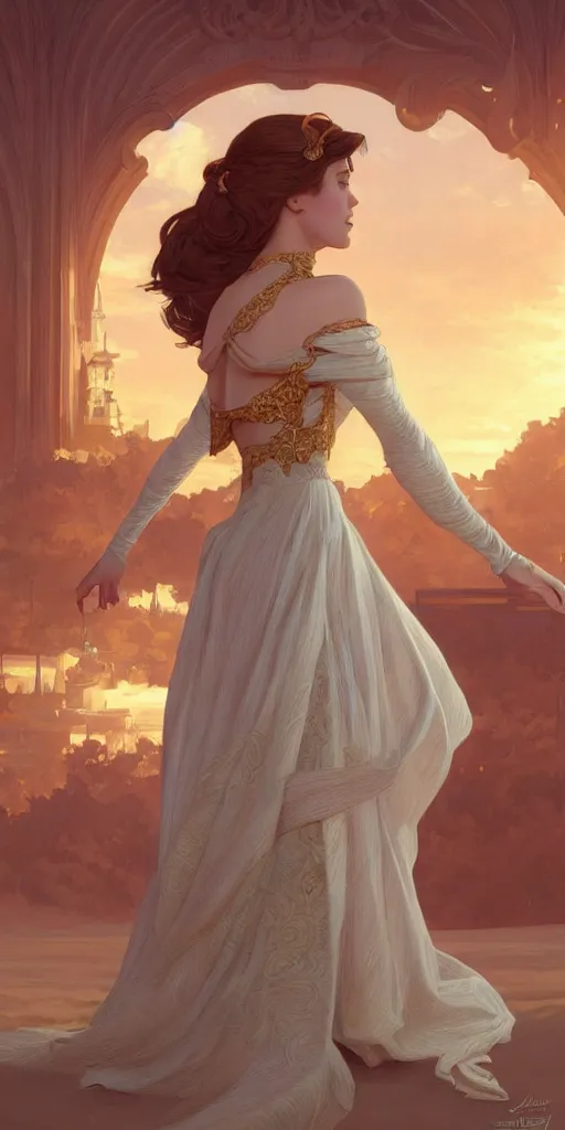 Image similar to mayors beautiful daughter, elegant dress, sand, intricate, highly detailed, digital painting, artstation, concept art, smooth, sharp focus, illustration, Unreal Engine 5, 8K, art by artgerm and greg rutkowski and alphonse mucha, by Jesper Ejsing