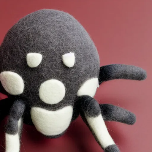Prompt: closeup spider, very detailed felt plushie, official product image, white studio