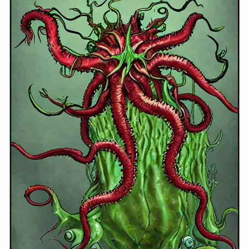 Prompt: flesh eating plant eldritch horror cthulhu, concept art