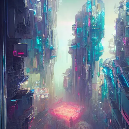 Prompt: Hyperdetailed very very very very very very beautiful render of A beautiful painting of Fractal abstract painting of cyberpunk city I can't believe how detailed this is. by greg rutkowski, Trending on artstation green-white-pink-blue color scheme Taro card, cubism brutalism architecture, desert, sandstorm