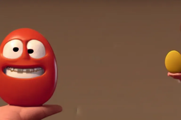 Image similar to an anthropomorphic jelly bean, happy and holding a box, pixar