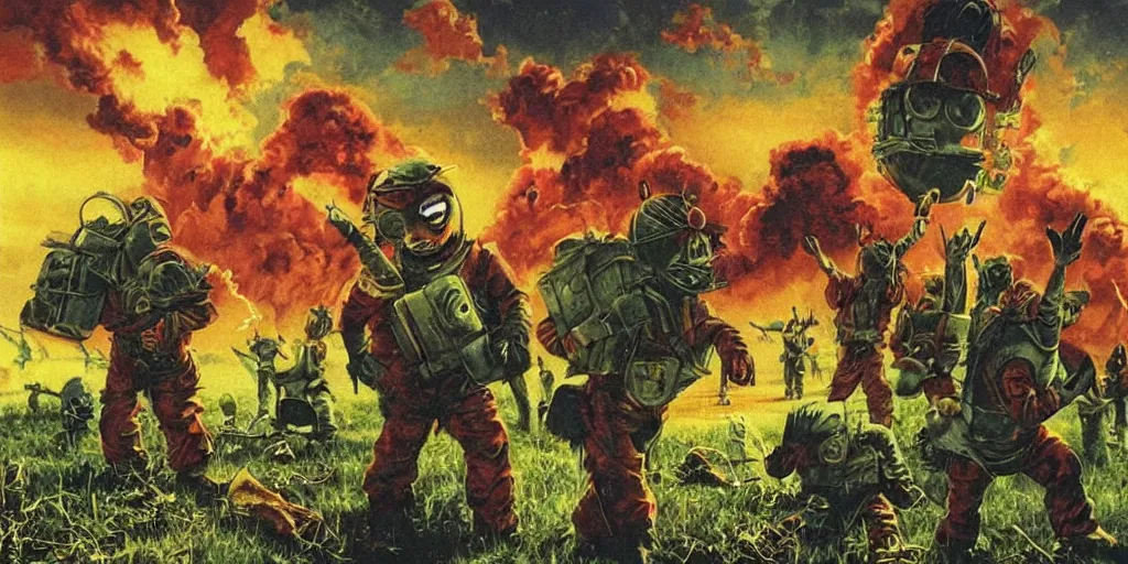 Image similar to the nuclear apocalypse as portrayed by tellytubbies