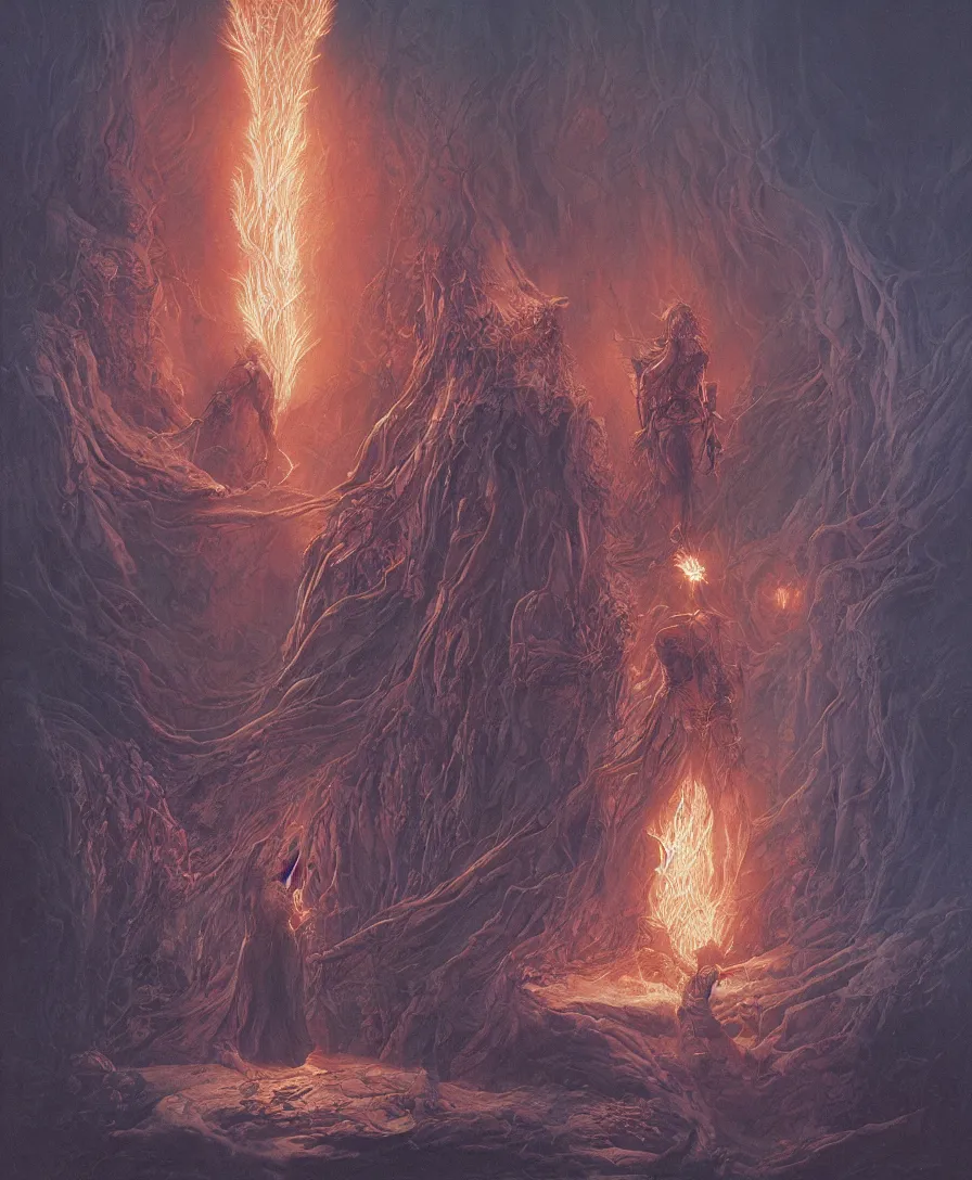 Image similar to the discovery of fire by Wayne Barlowe and Yoan Lossel