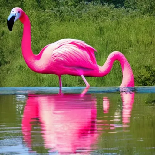 Image similar to photo of giant flamingo bigger than an elephant,