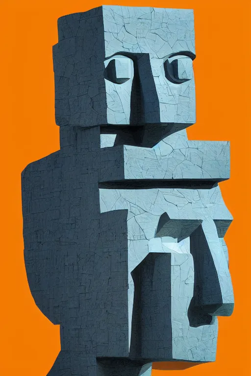 Image similar to cubist moai statue cutout digital illustration cartoon colorful beeple